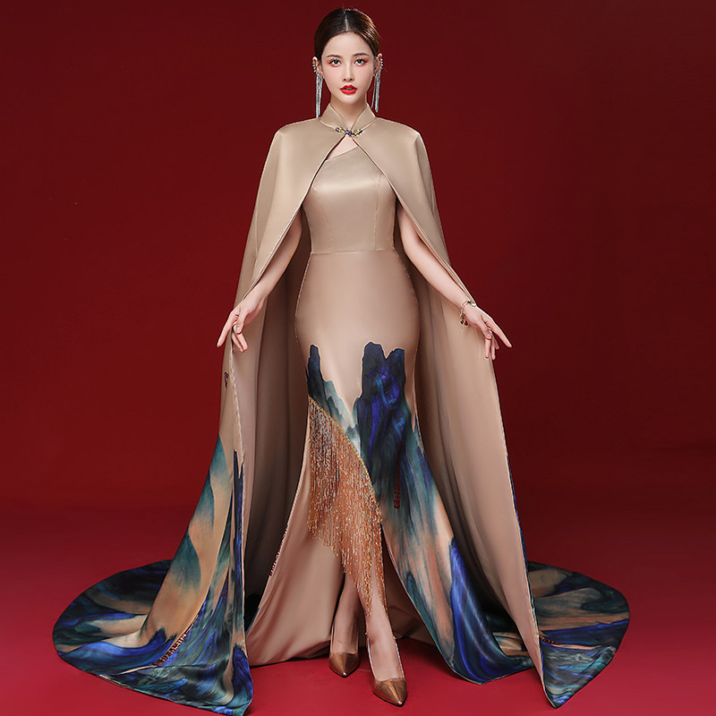 中国风旗袍新款2026高端走秀演出服主持人艺考礼服端庄大气高级感