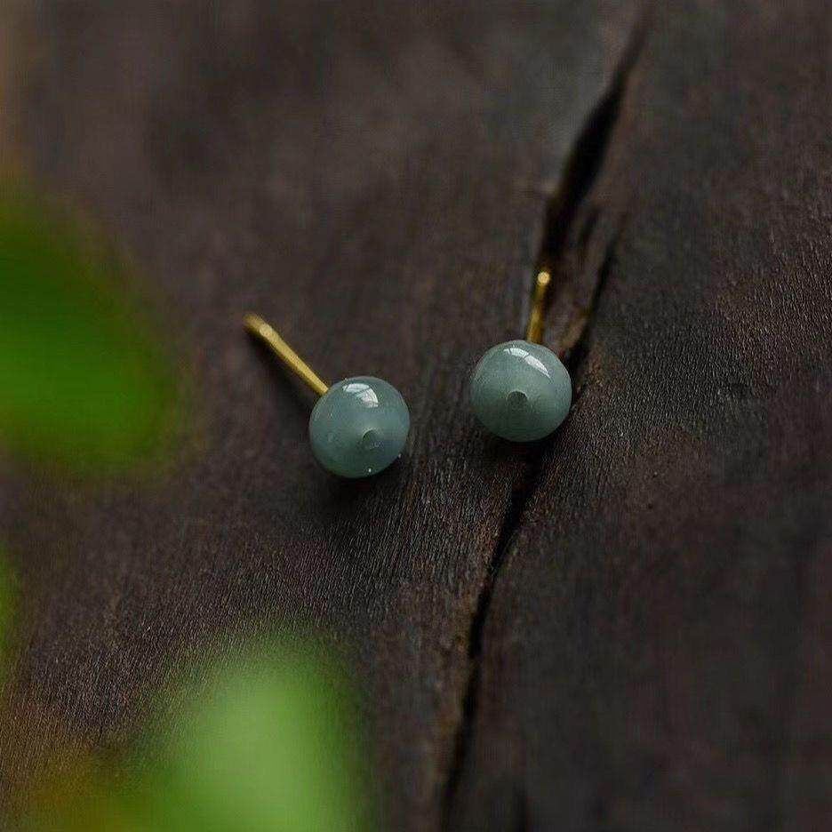 天然翡翠A货 油青蓝水翡翠S925银针保色不过敏平安扣耳钉支持检