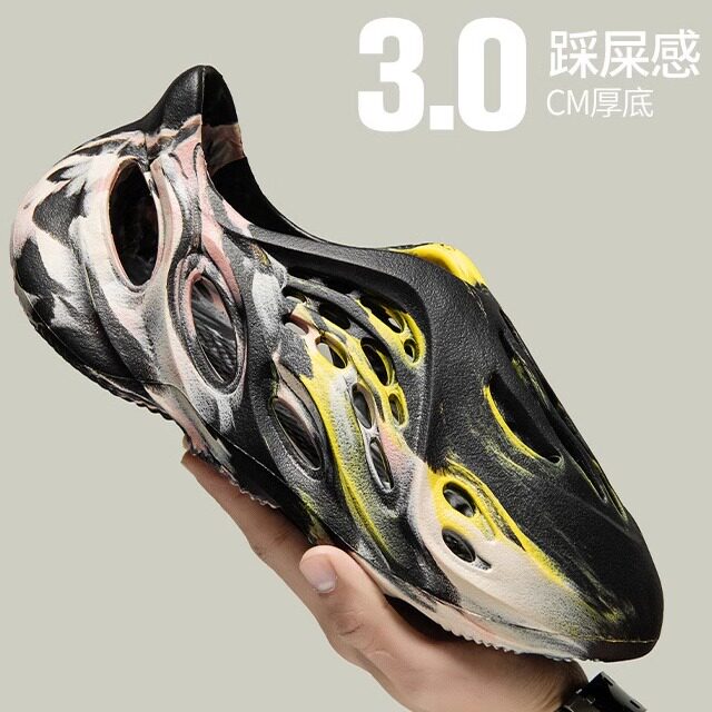 述灿椰子迷彩洞洞鞋男拖鞋夏季款凉拖鞋黑炫彩蓝褐粉大码沙滩鞋