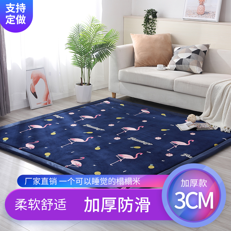日式珊瑚绒纯色长方形客厅卧室飘窗床边地毯床前毯榻榻米地垫定制