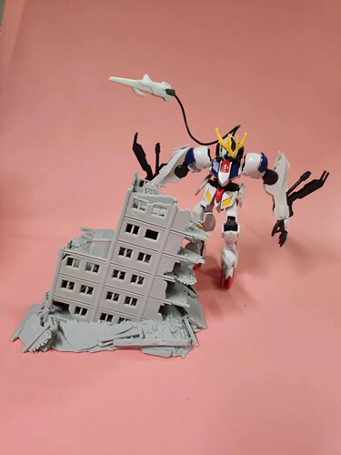 白模！高达HG1/300战争废墟场景城市3D打印高精度GK白模