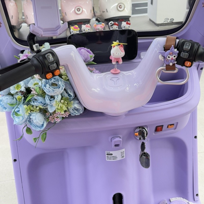 适用雅迪cl13装饰电动三轮车配饰紫蝴蝶结库洛米贴纸女电瓶车配件