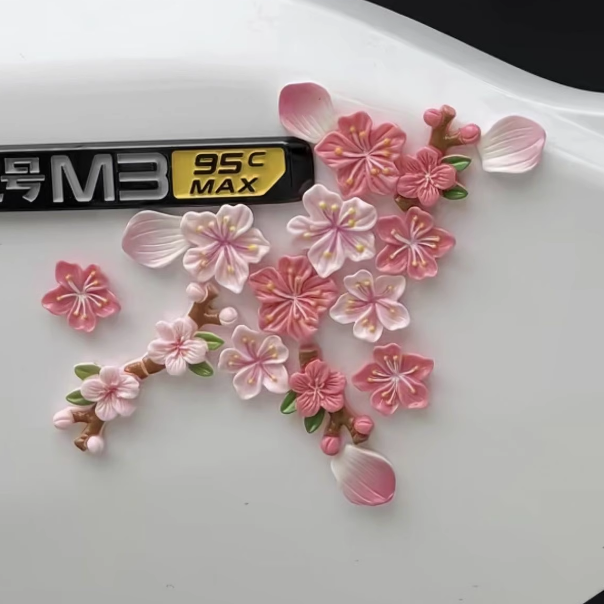 适用于九号贴纸电动车配件3d立体樱花桃花贴n95c电瓶车汽车贴粉色