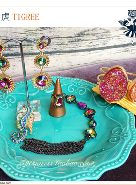 独家复古幻彩熔岩石手镯胸针戒指