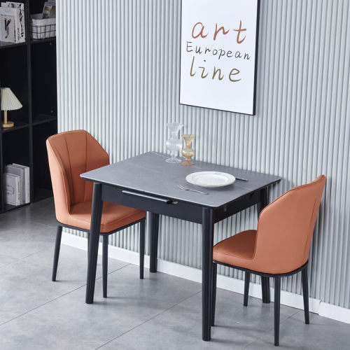 岩板折叠轻奢风组合餐桌椅可伸缩