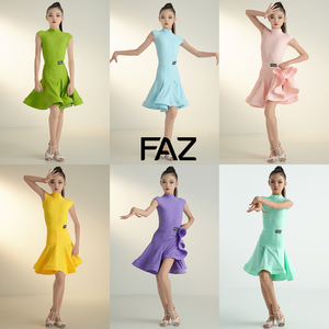 FAZ夏季女童拉丁舞比赛服高端专业规定服儿童拉丁舞蹈裙表演服