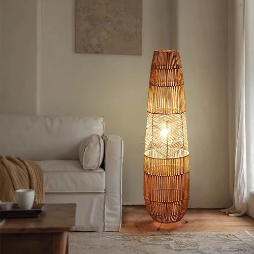 日式复古侘寂风麻绳落地灯卧室客厅沙发手工编织民宿酒店装饰灯