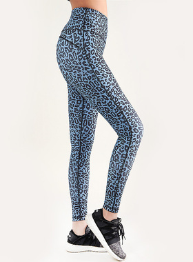 提臀高腰瑜伽裤女速干豹纹显瘦紧身跑步健身裤九分裤外穿