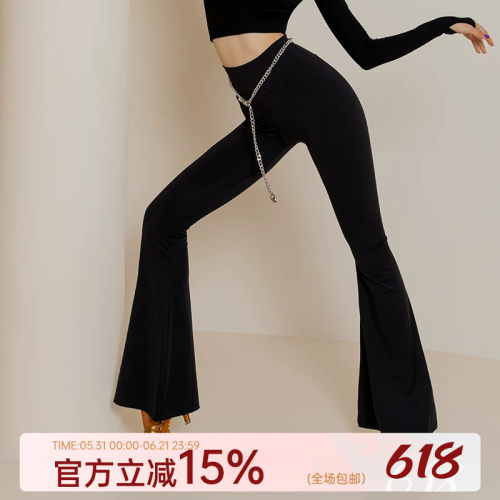 女士拉丁舞裤舞蹈裤高弹喇叭裤