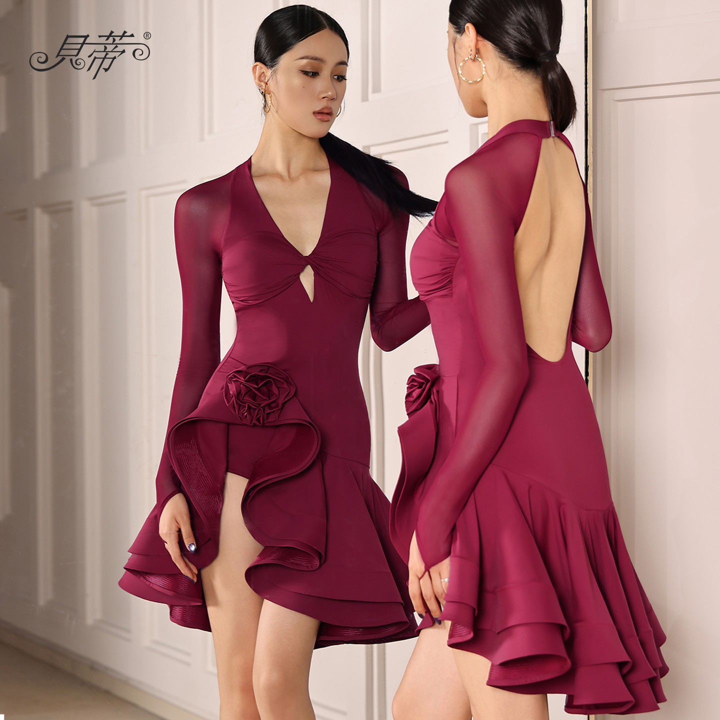 拉丁舞女士露背连衣裙