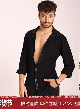 UDANCE男士拉丁舞服2025新款高端跳舞上衣男款练功服黑色上衣 A49