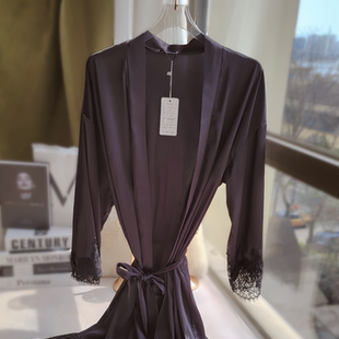 法式性感蕾丝睡袍女夏季薄款系带短款高级感仿真丝绸纯欲家居服