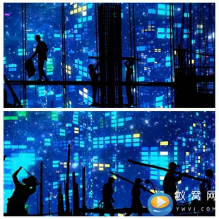 S2399建设者之歌 城市建筑工人劳动节农民工剪影led背景视频素材