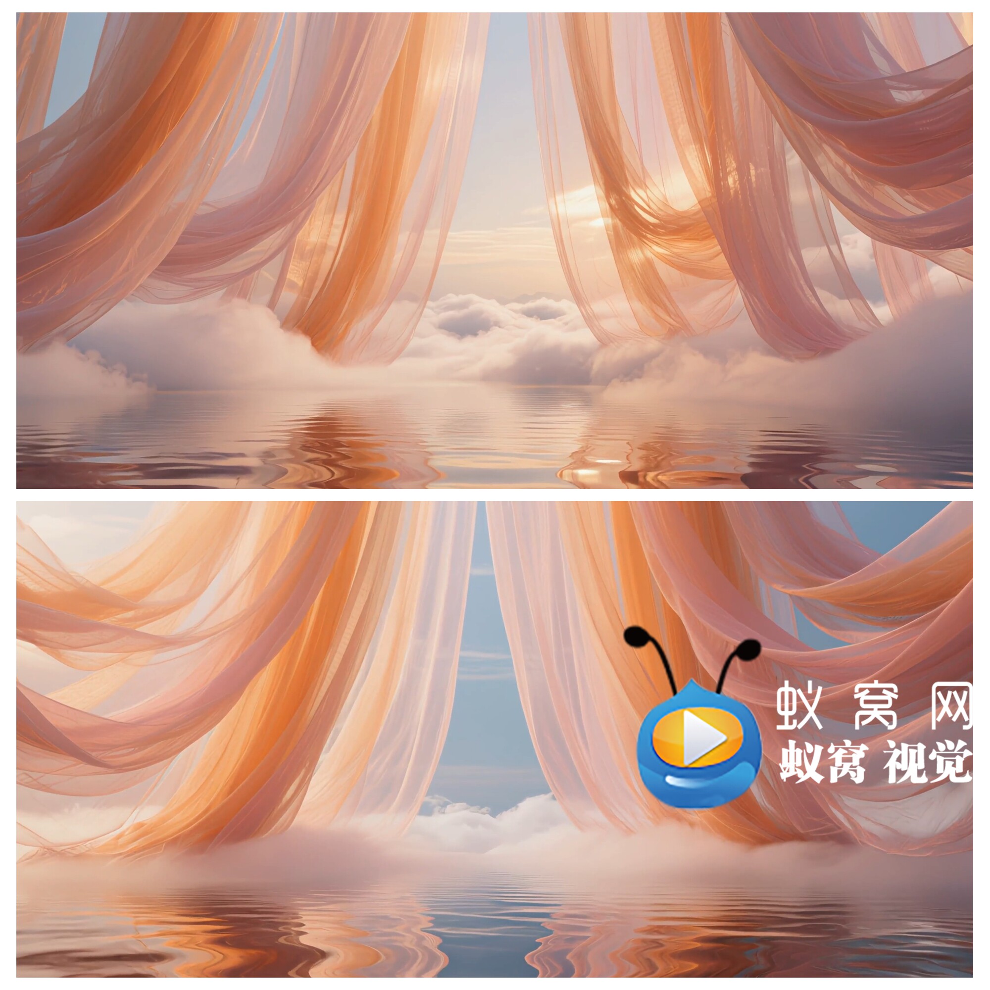S6927 唯美粉色纱幔 水面湖面 云雾舞蹈舞美唯美窗帘背景视频素材图片