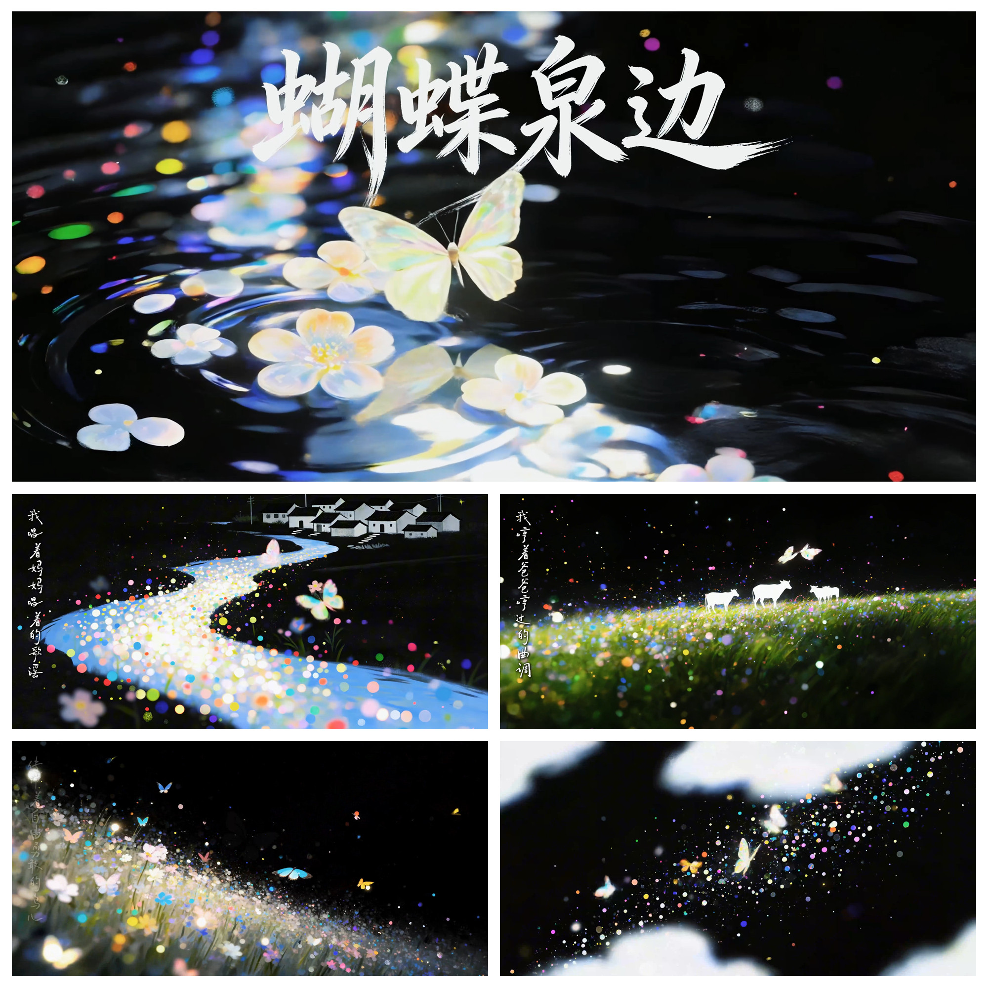 S7365《蝴蝶泉边》歌曲MV 纯伴奏 歌词唯美粒子蝴蝶背景视频素材