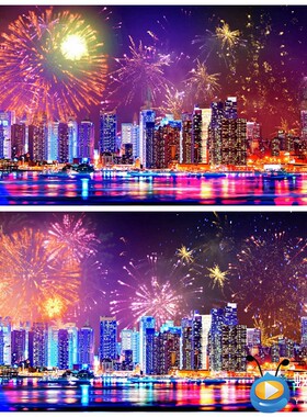 S1555 喜庆热闹烟花城市背景 2026 马年春节LED大屏视频素材制作