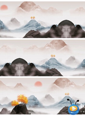 S2136 水墨山水-无缝循环中国风晚会LED大屏舞美背景视频素材制作