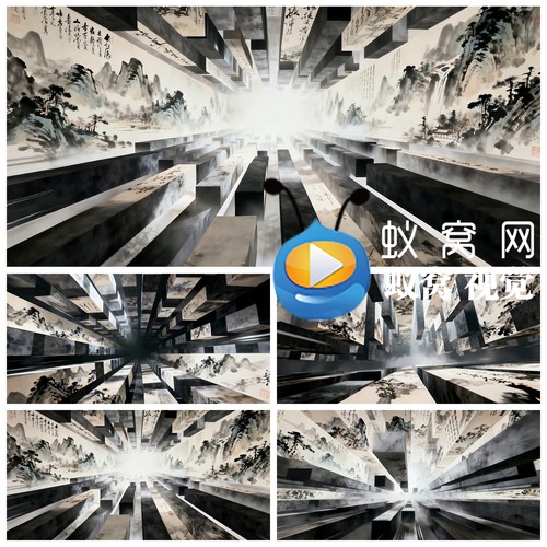 S7165 水墨3D空间 武术 国风街舞表演古典 节目演出背景视频素材