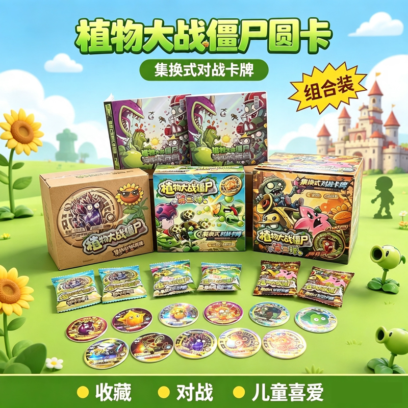 植物大战僵尸集换式卡牌圆卡盲袋经典豌豆射手周边圆圆的卡片礼物