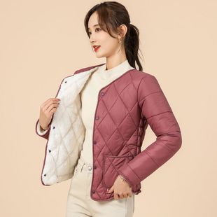 棉袄 轻薄打底内穿羊羔绒内胆女士修身 保暖加绒加厚棉衣女长袖 短款