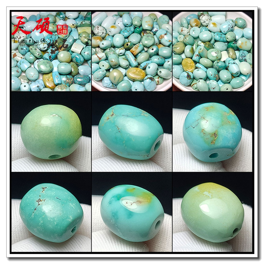 纯天然原矿绿松石背云扁珠锁骨链