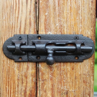 明装 全铁插锁木门栓门闩黑铁色插销锁扣门扣防盗 铸铁插销加厚