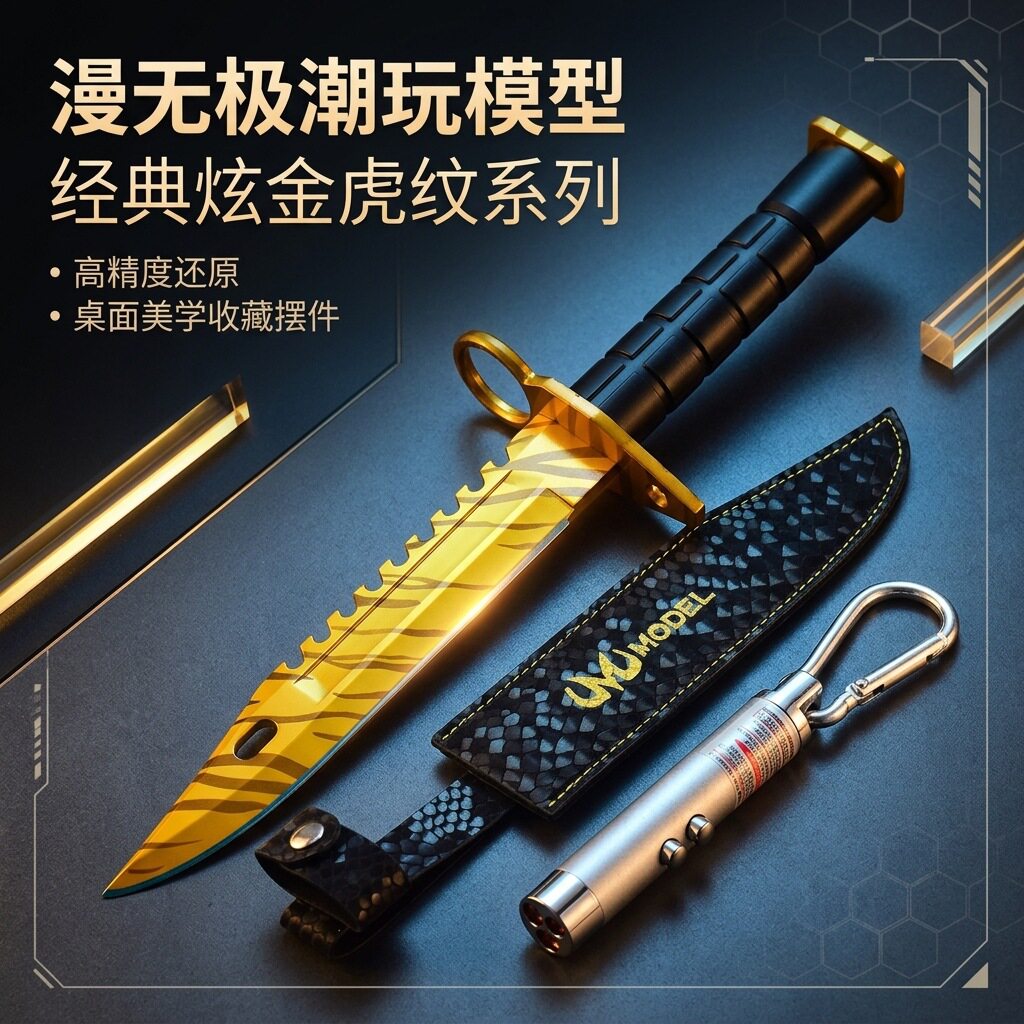 CSGO游戏周边M9军刀虎牙33CM武器模型全金属工艺品玩具摆件