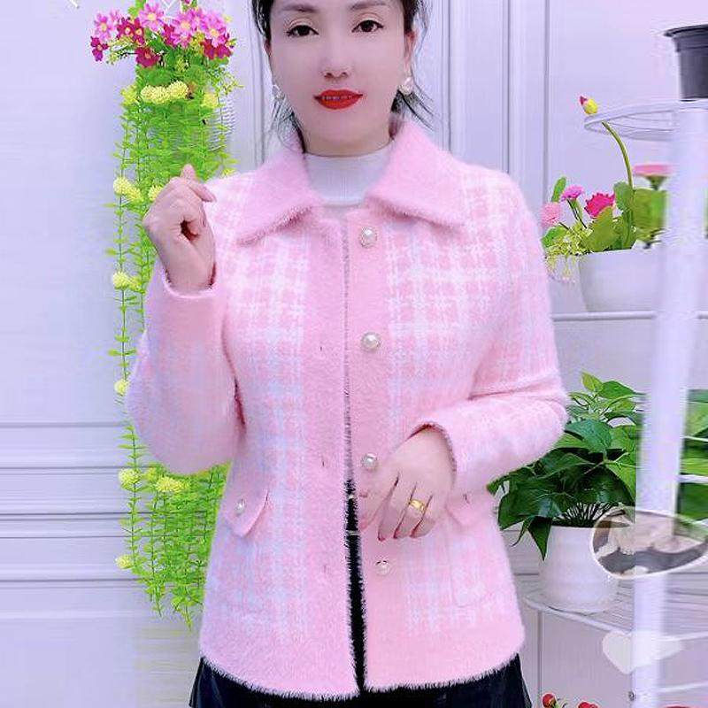 2026春秋女士新款百搭简约宽松小香风网红开衫仿水貂加厚外套上衣