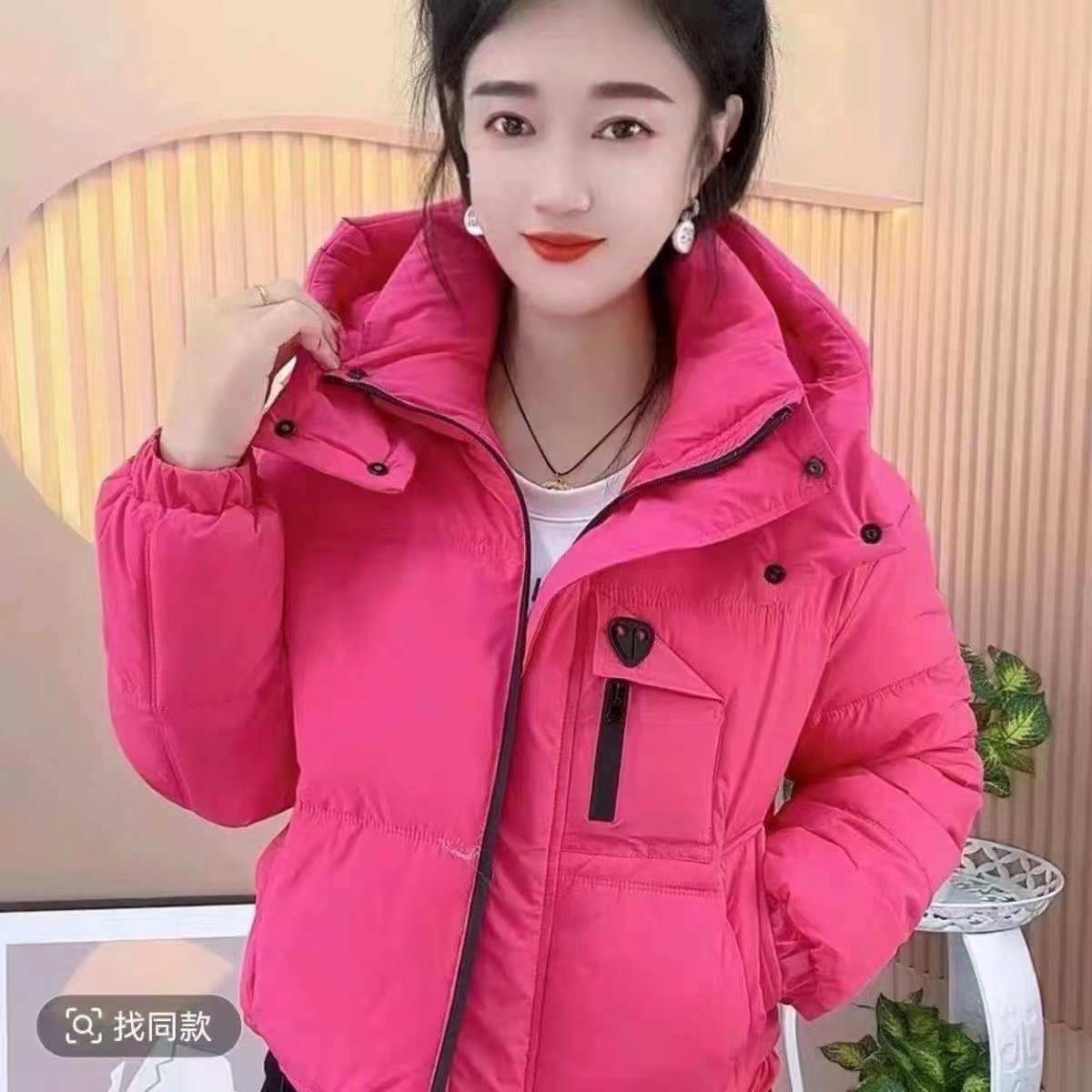 韩系糖果色宽松洋气冬季连帽羽绒棉服新款时尚短款加厚面包外套