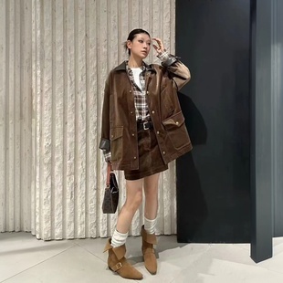 复古棕绒中腰直筒半身裙内置衬裤 新品 2025秋季 短裙女 商场同款