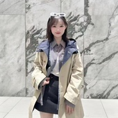 2026春新时尚 潮流休闲双色可拆卸连帽A字阔度长绒棉卡其外套风衣