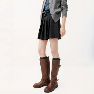 新款 2025冬季 A字宽褶挺括立体半身裙附腰带短裙 奢定SHX