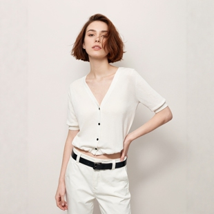 短款 针织开衫 V领轻薄含棉麻泡亲肤泡袖 新法式 奢定SHX 2026夏季