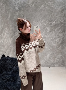 【奢定SHX】2025冬新款慵懒风意大利精工绵羊毛厚实重工花纹毛衣