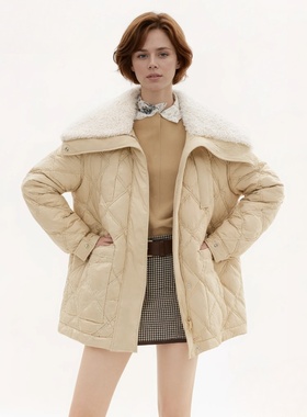 【奢定SHX】2025冬季新款时尚百搭休闲菱格压线中长羽绒服外套女
