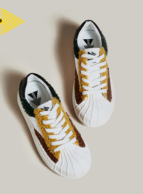 iSTEP贝壳头厚底女鞋小个子增高毛巾绒面溶解底休闲板鞋