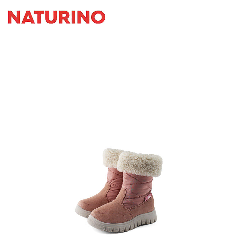 Naturino那都乐waterproof系列中筒加绒保暖女童粉色雪地靴软皮靴