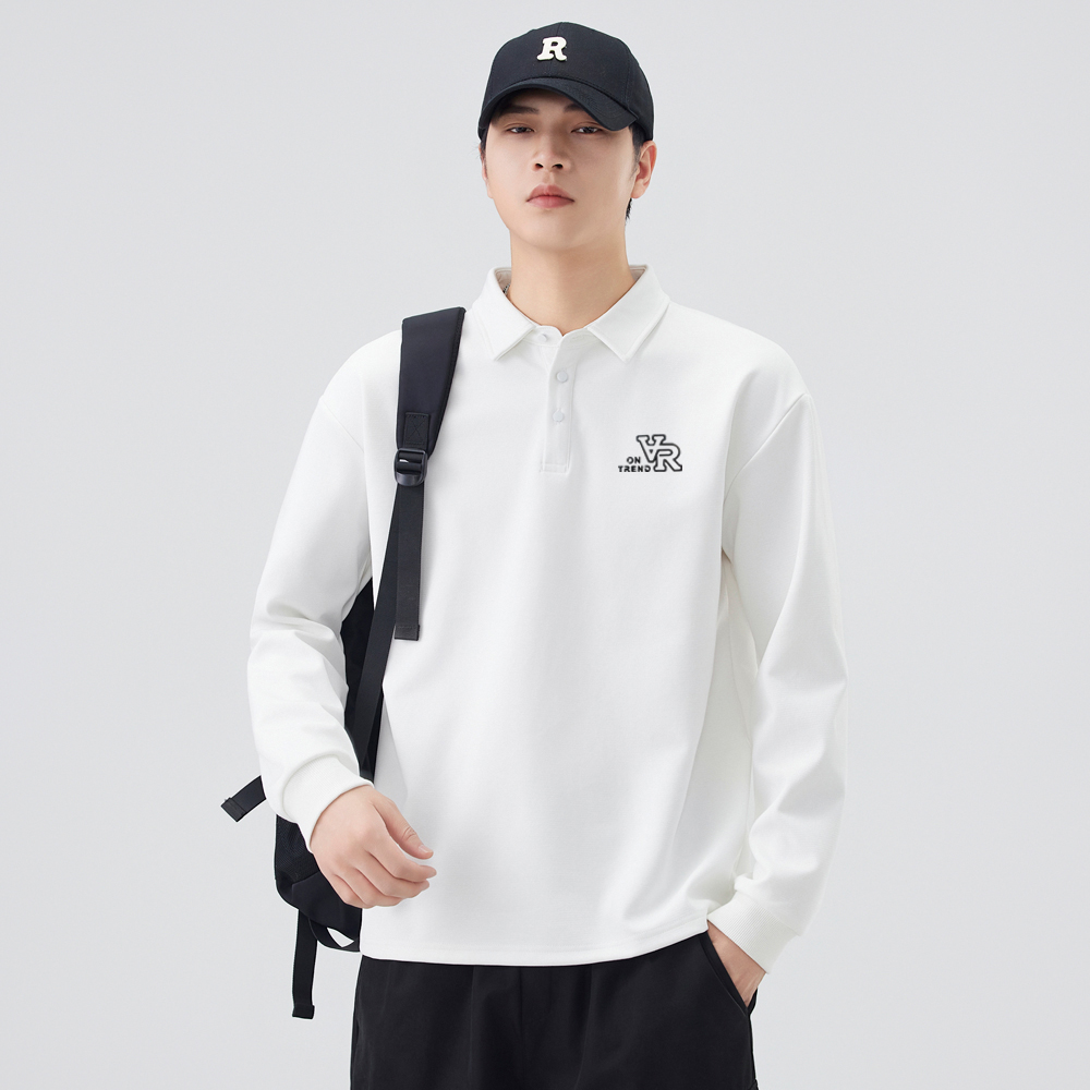 春秋季长袖POLO衫男简约翻领T恤