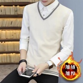 坎肩背心毛衣男士 加绒加厚修身 V领针织衫 秋冬季 潮流保暖无袖 马甲