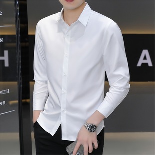 纯色商务休闲职业正装 防晒衬衫 长袖 秋季 免烫抗皱衬衣薄高级感 男士
