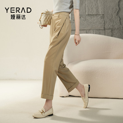 娅丽达卡其色直筒西装裤女九分2026春新款休闲裤子宽松西裤哈伦裤