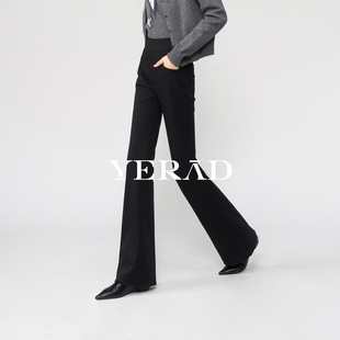 娅丽达黑色裤子加绒微喇裤女2025冬新款垂感休闲裤高腰显瘦喇叭裤