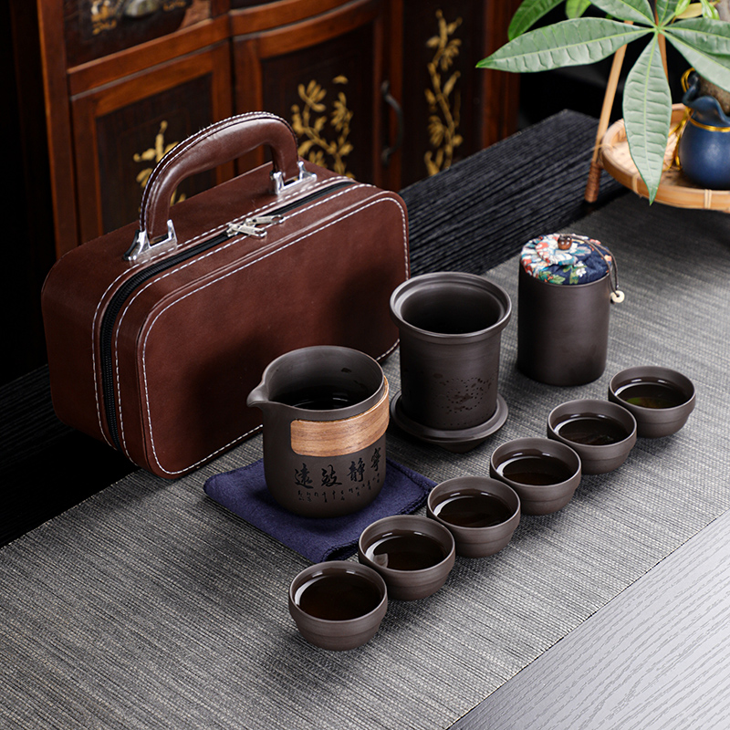 紫砂旅行茶具套装便携式一壶陶瓷