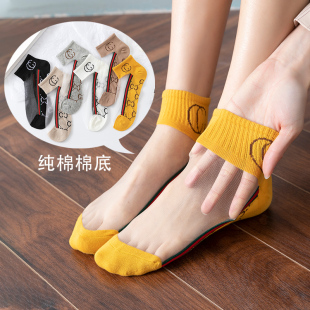 袜子女ins潮网红水晶丝短筒袜100%纯棉透气耐磨防勾低帮船袜 薄款