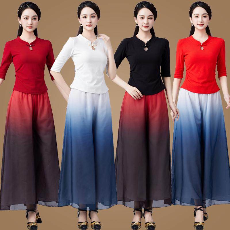 练功演出服雪纺阔脚裤广场x舞服装新品款套装古典跳舞衣女春夏,运动/瑜伽/健身/球迷用品,广场舞套装,淘宝优惠券,粉丝福利购,淘宝优惠卷