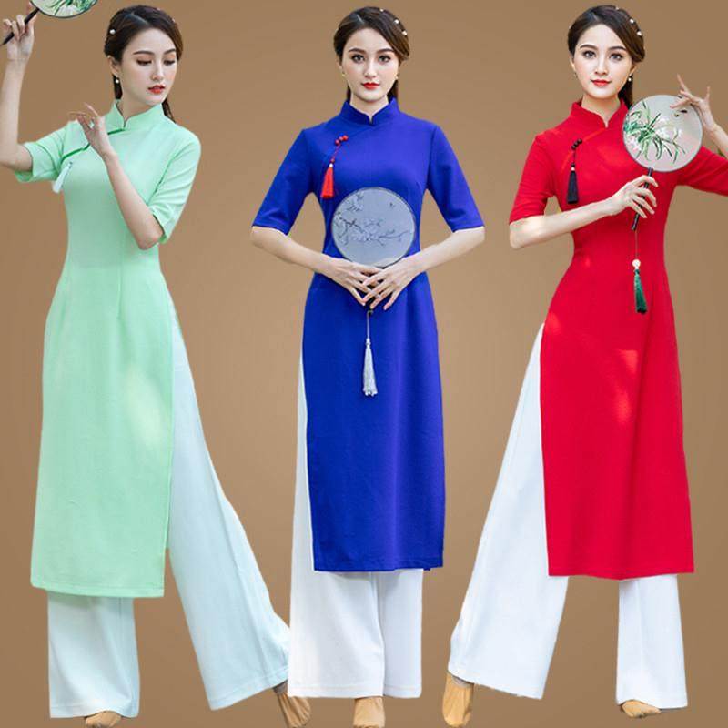 古风广场舞蹈服k装套装古典长款民族演出服旗袍表演春夏季新款,运动/瑜伽/健身/球迷用品,广场舞套装,淘宝优惠券,粉丝福利购,淘宝优惠卷