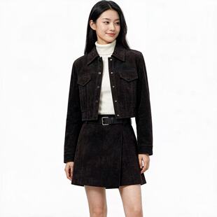 爆款欧货2026秋冬新款哑光质感套装半裙时尚通勤皮衣外套女