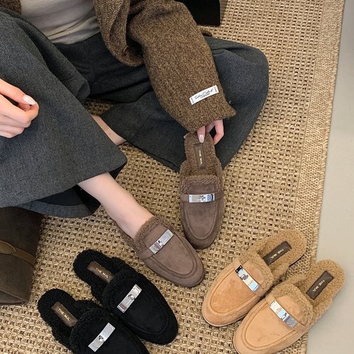 羊羔毛外穿懒人拖鞋女鞋