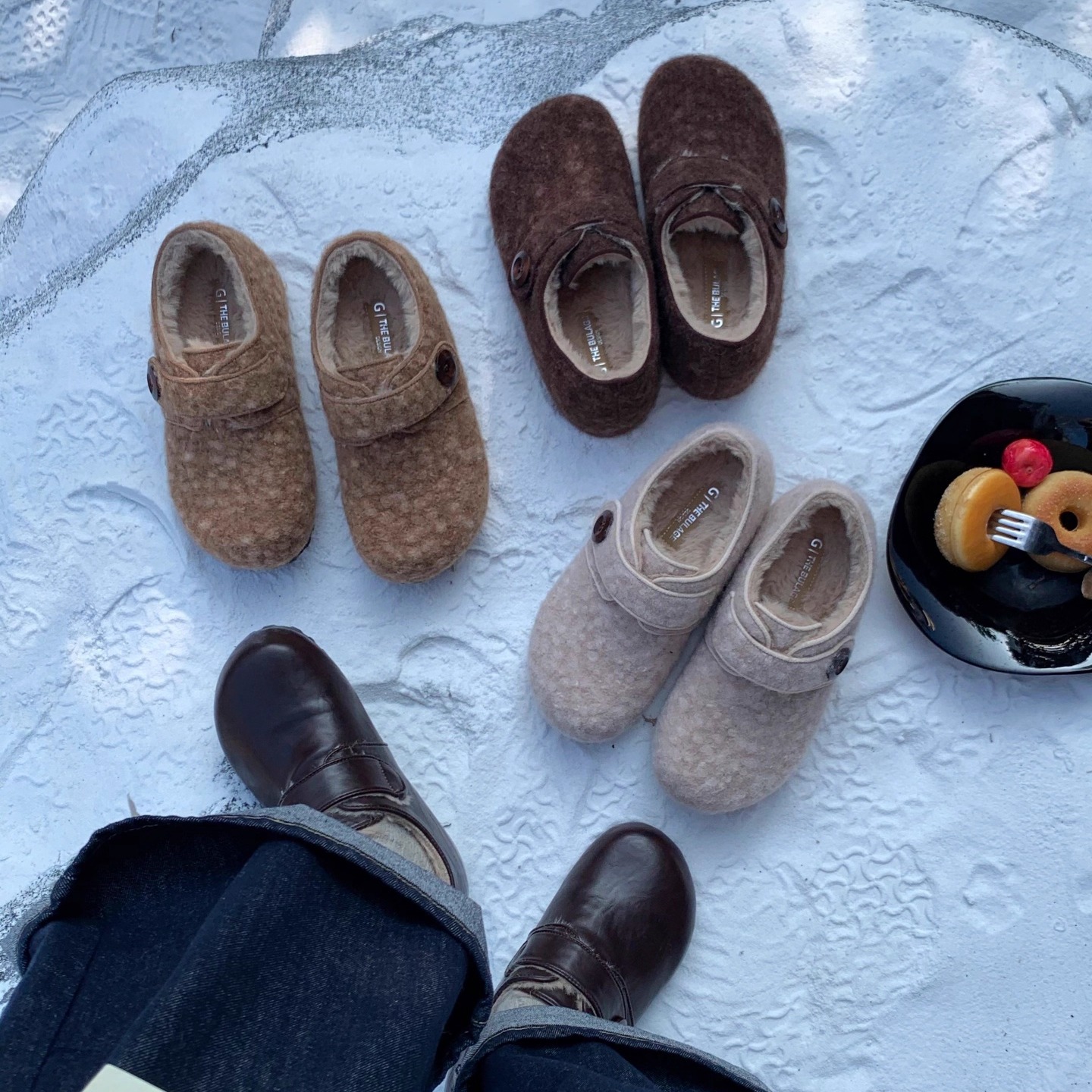 毛绒加绒保暖圆头魔术贴勃肯鞋