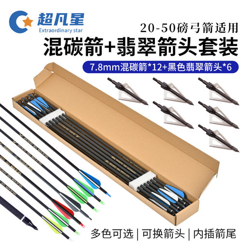 可换箭头弓箭箭支12支混碳箭套装复合反曲弓射箭配件六个翡翠箭头